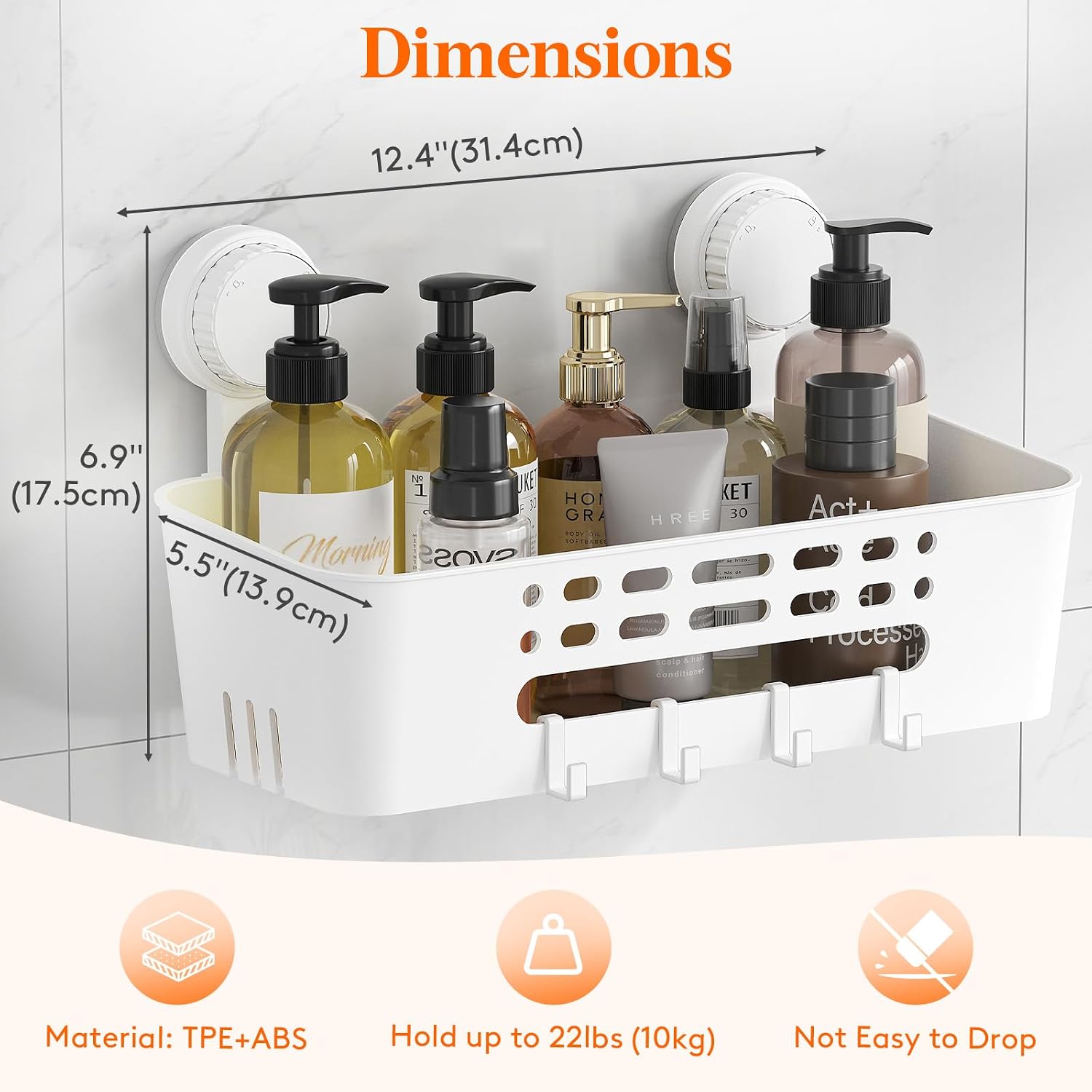Lifewit Shower Caddy Suction Cup, NO-Drilling Bathroom Organizers and Storage Rack for Inside Shower, Plastic Removable Shower Shelves for Shampoo Strong Vacuum Suction, 31 cm/12 inch Long, 2 Pack