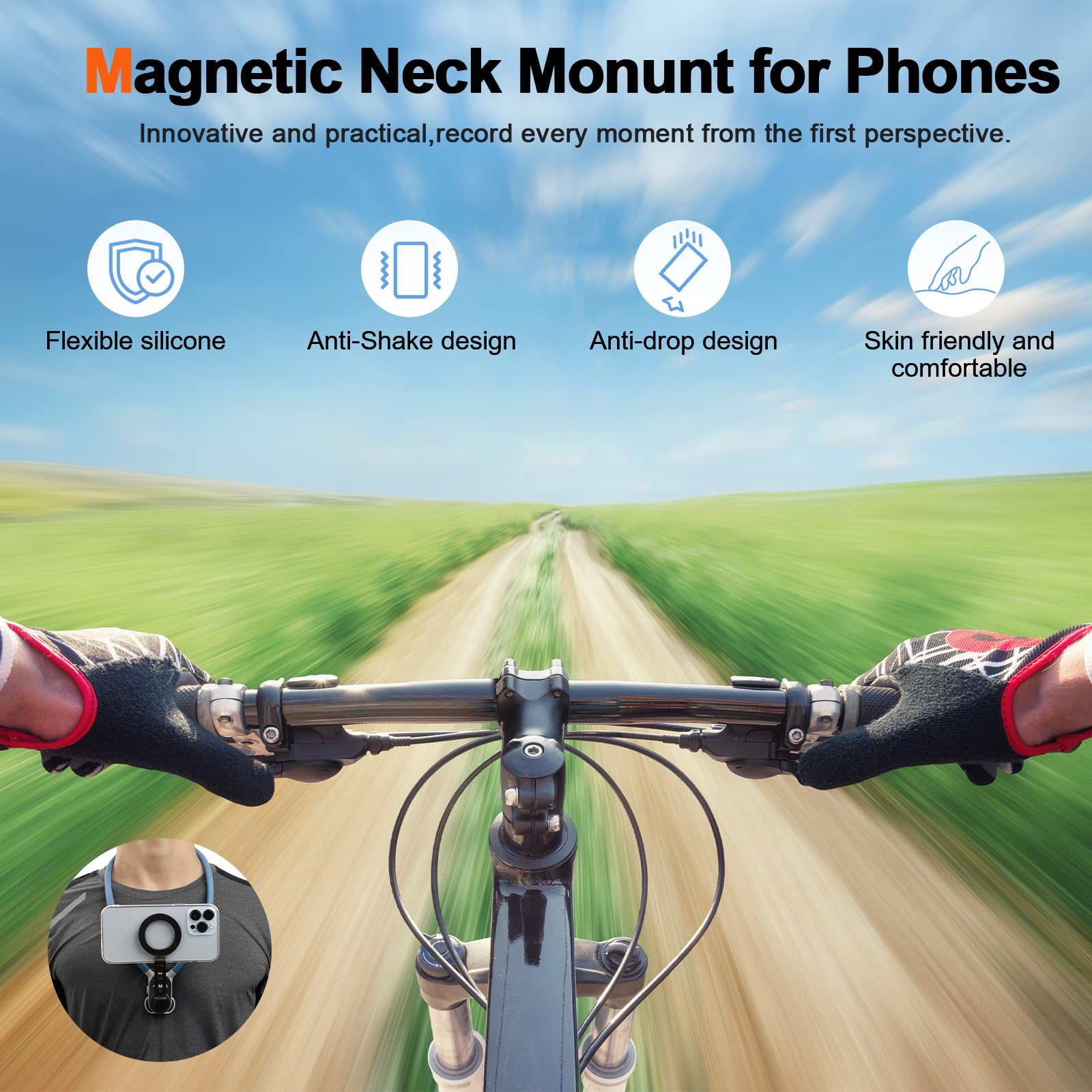4UMOR Soporte Magnético de Cuello para Teléfono Compatible con iPhone y Android Collarín Telefónico Soporte Antivibración Libre Manos Ideal para POV/Vlog, Viajes, Transmisiones en Vivo y Deportivas