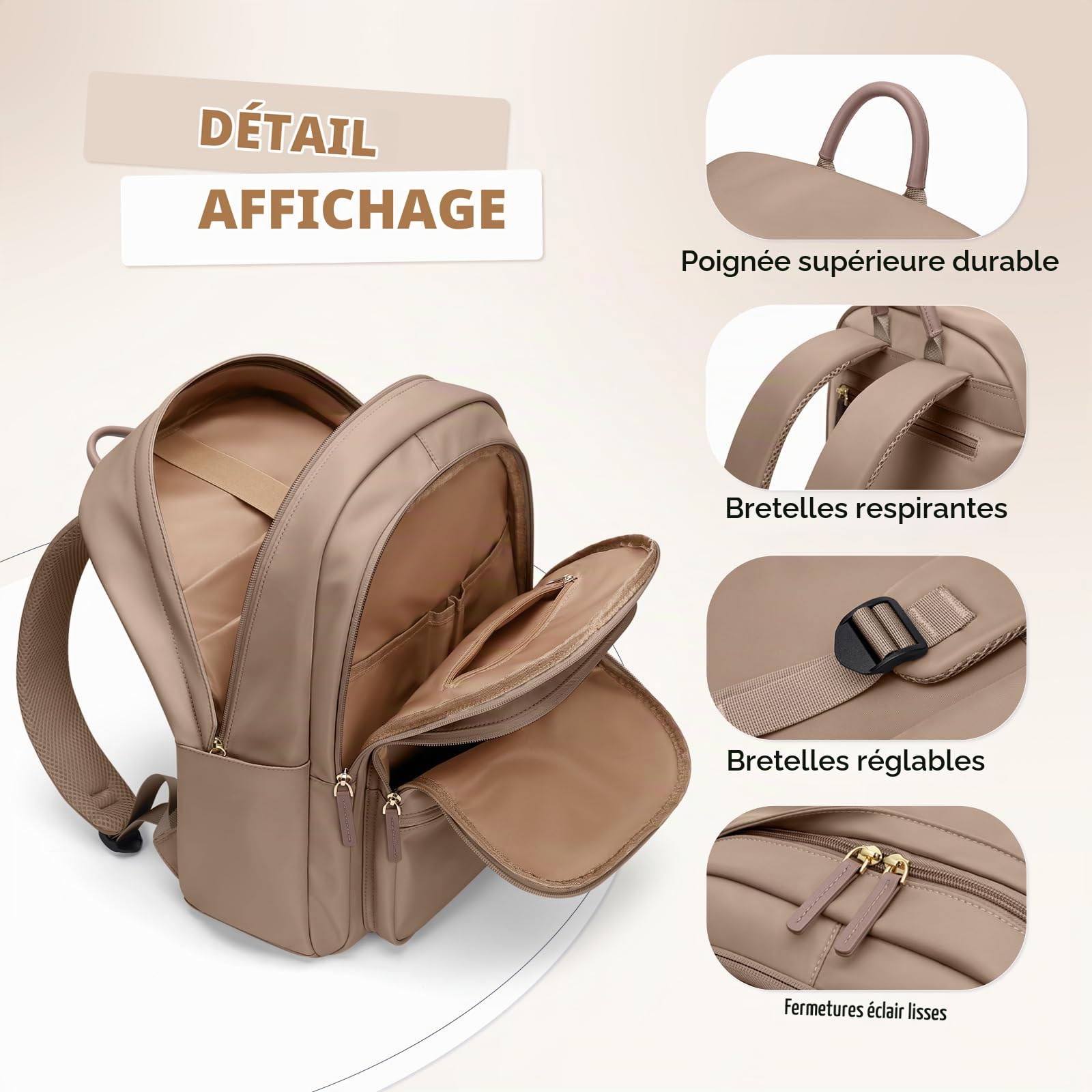 GOLF SUPAGS Grande Capacité Sac à Dos Ordinateur Portable pour Femme, Sac à Dos Multifonctionnel de Voyage d'affaires Loisirs Fits 15,6 Pouces Notebook