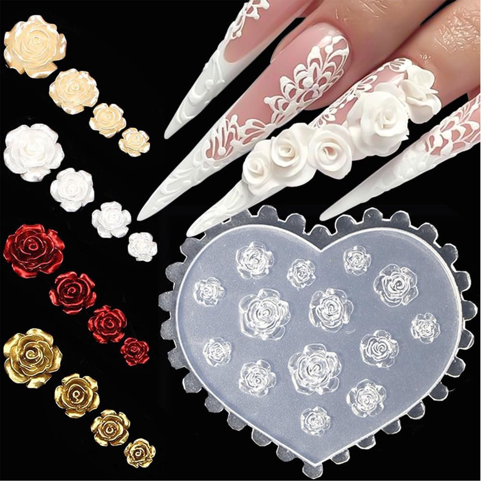 Forma De Silicona Para Uñas 3D Con Pétalos De Rosas Plantilla Floral En Forma De Corazón