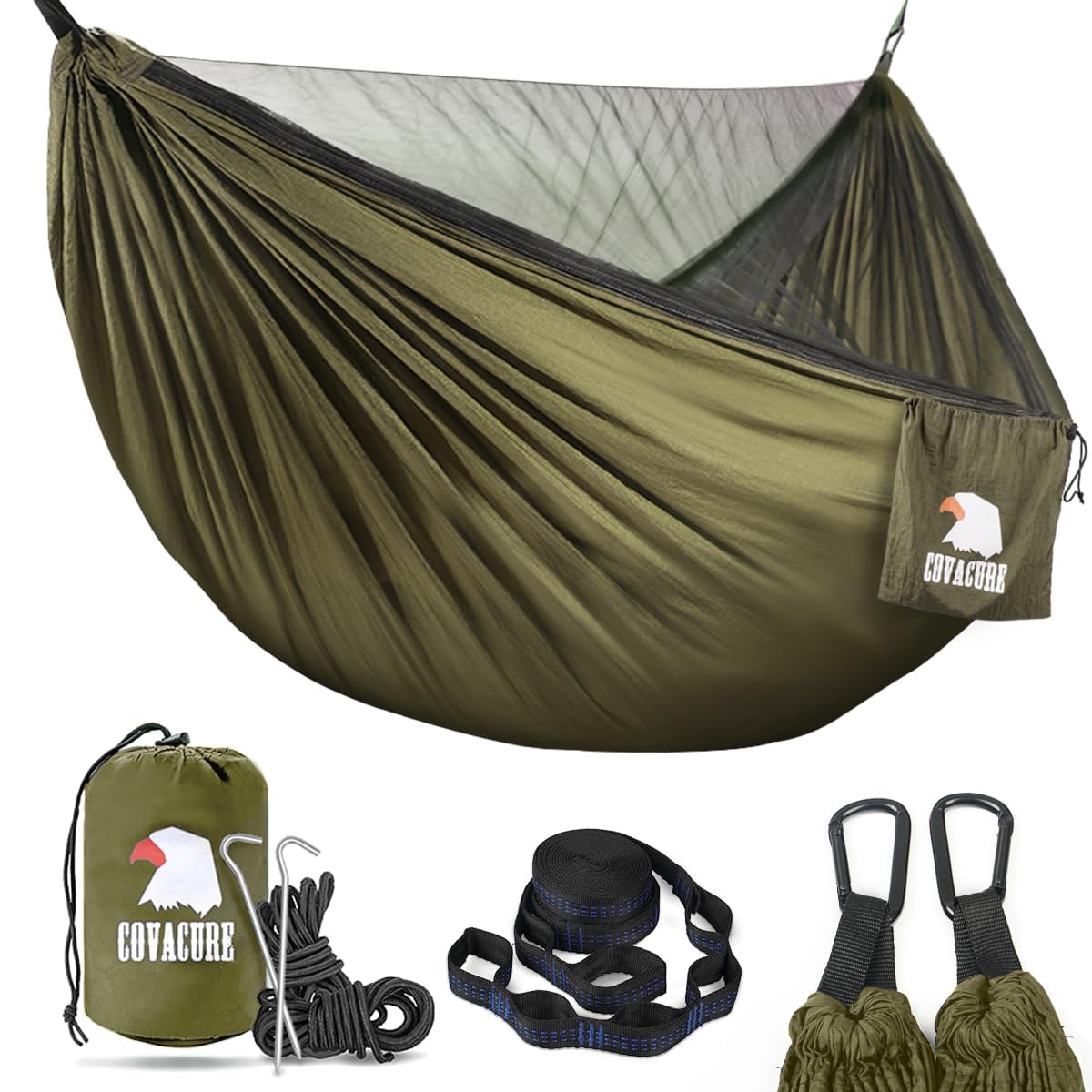COVACURE Hängematte Outdoor mit Moskitonetz 290x140cm max. 350kg