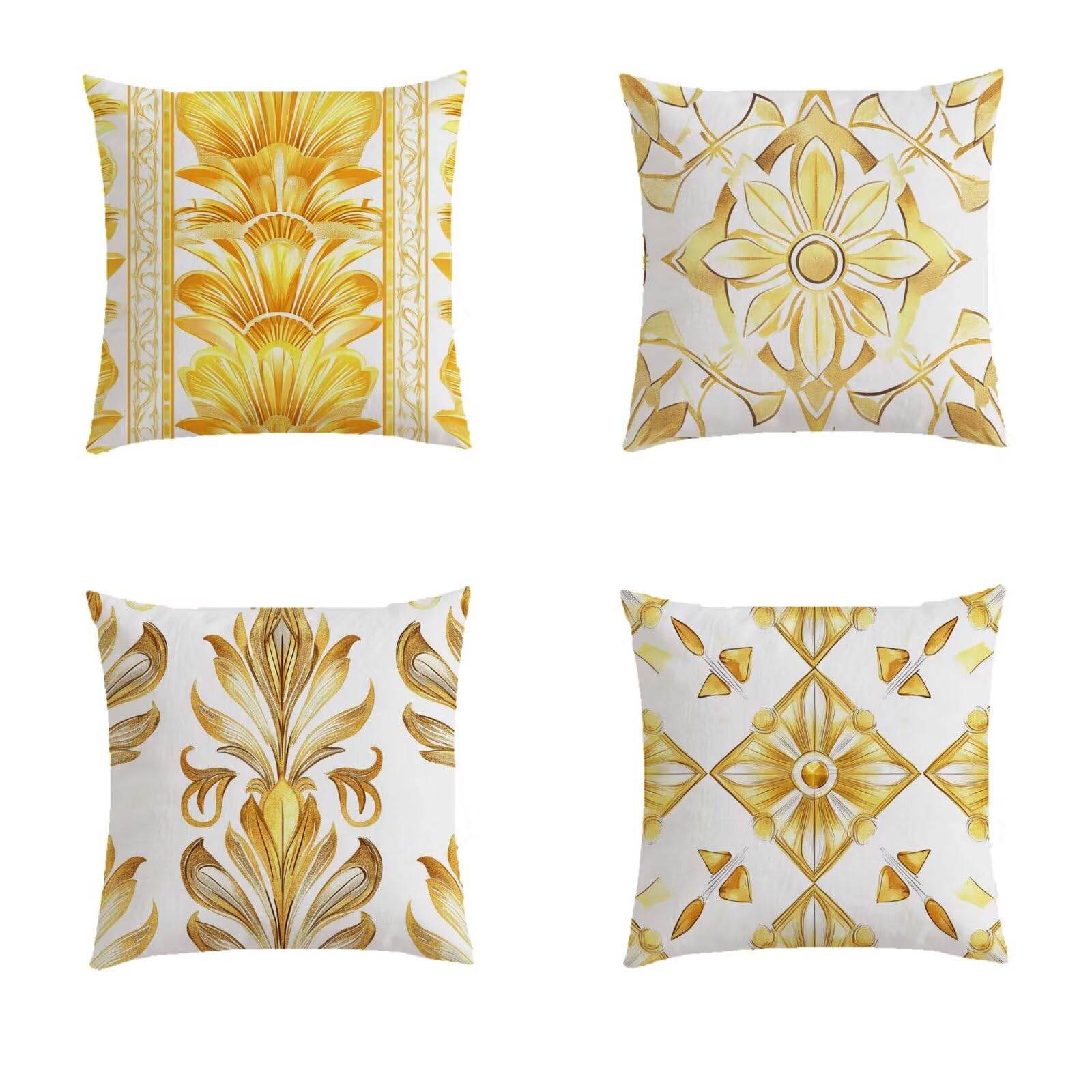 Housse coussin exterieur jaune 45x45 cm imperméable lot de 4 motifs double face pour canapé