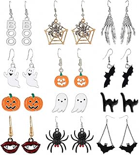 Halloween Earrings Set for Women Bat Pumpkin Witch Jewelry Accessories | Halloween Costumes Accessory,Spooky Party Jewelry,Ghost Spider Skull Designs,Holiday Gift