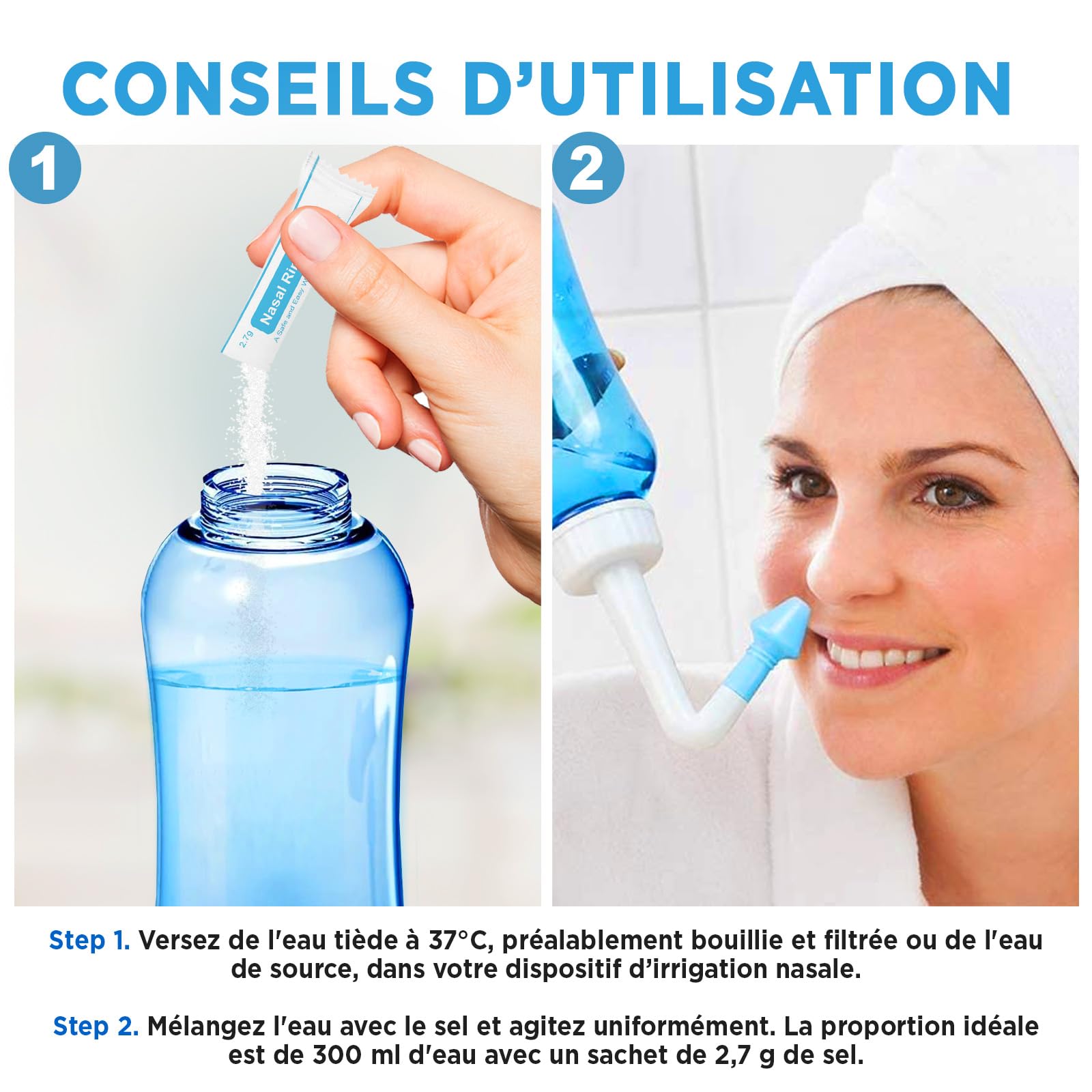 AVIDA ZEN - Sel Nasal - Lavage Nez Adultes - Sachets de 2,7g de Sel pour Rinçage Nasal - Lot de 60 Sachets - Idéal pour Kit d'Irrigation Nasale pour Adultes et Enfants