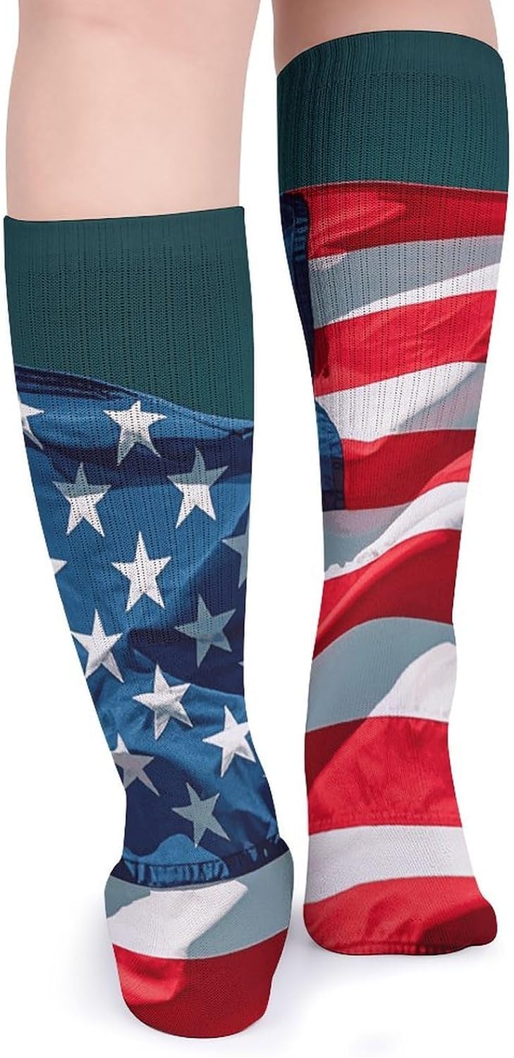 5 Pairs Knee High Socks American Flag Long Tube Boot Seamless Toe