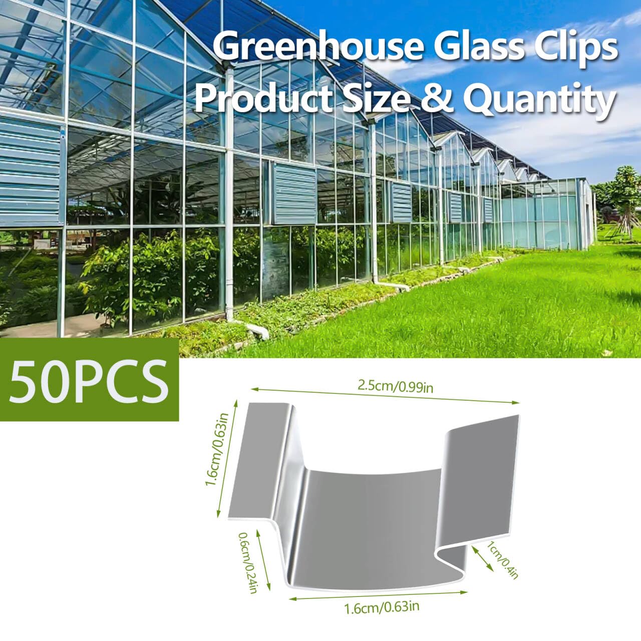 Greenhouse Glass Clips 50pcs for Home Garden Greenhouse Glass‘G' Clips Made of Stainless Steel An Essential Accessory for your Repairs - Image 2