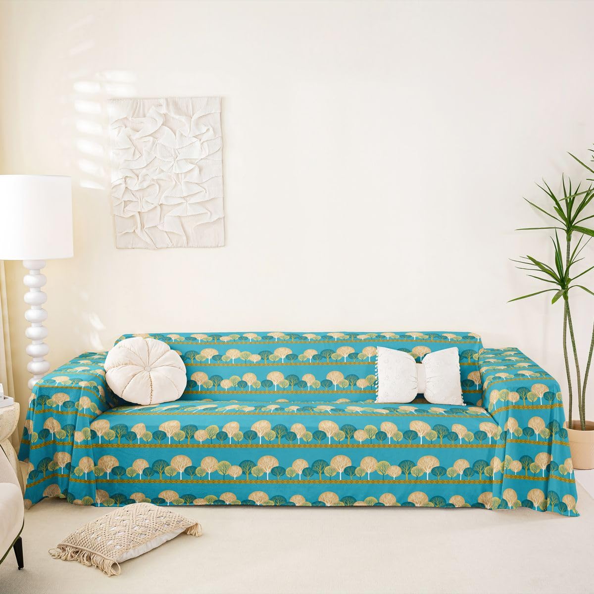 Homewish Boho Trees pokrowce na kanapę na sofę, abstrakcyjny, turkusowy, wodoodporny ochraniacz na meble dla zwierząt domowych, botaniczny liść, pokrowce na sofę, minimalistyczne, rustykalne drzewo