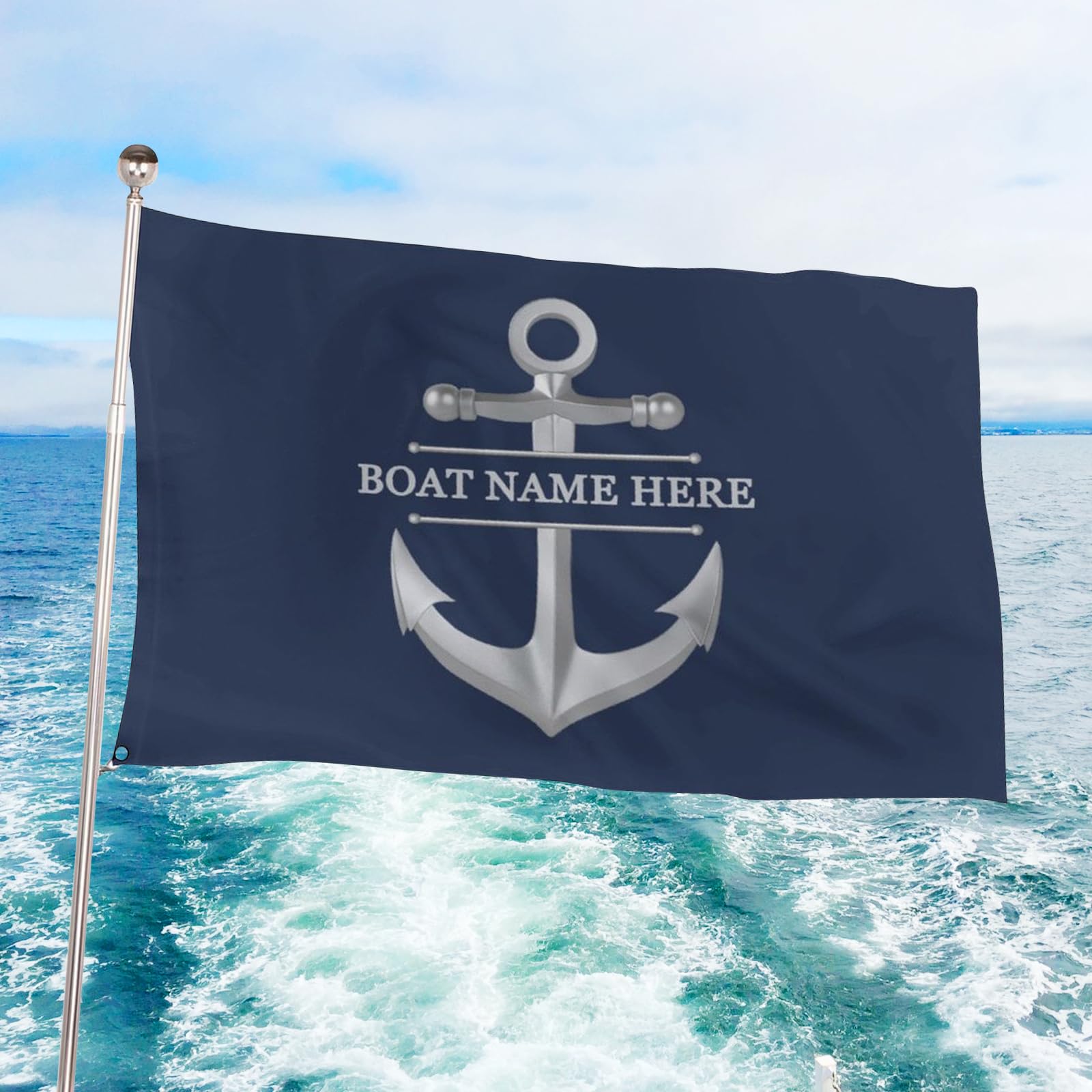 Personalized Double Sided Boat Flag for Outdoor, Custom Nautical Anchor Flag with Boat Name & Location, Captain Gift, Nautical Outdoor Decor, 4 Sizes