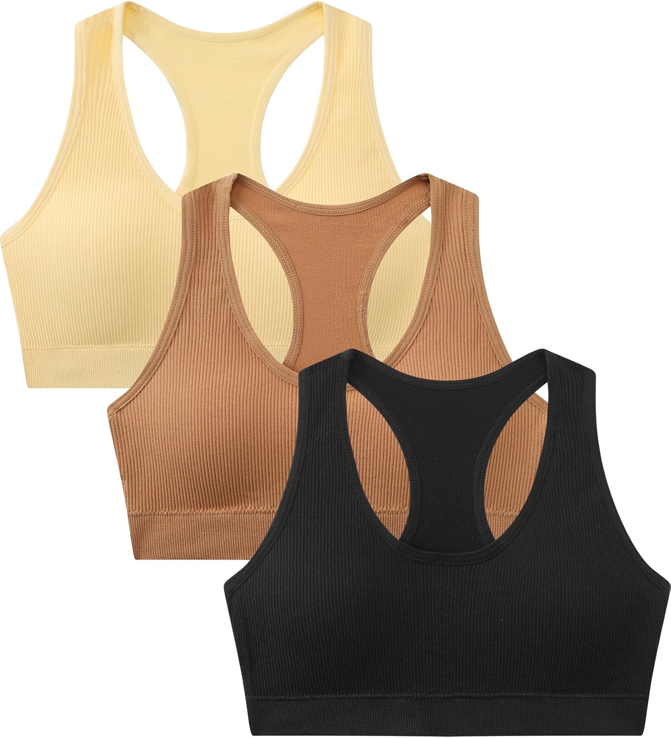 Suekaphin Girls Training Bra Supportive Seamless Sports Bras for Teens Girls with Racerback Removable Pads Pack of 3