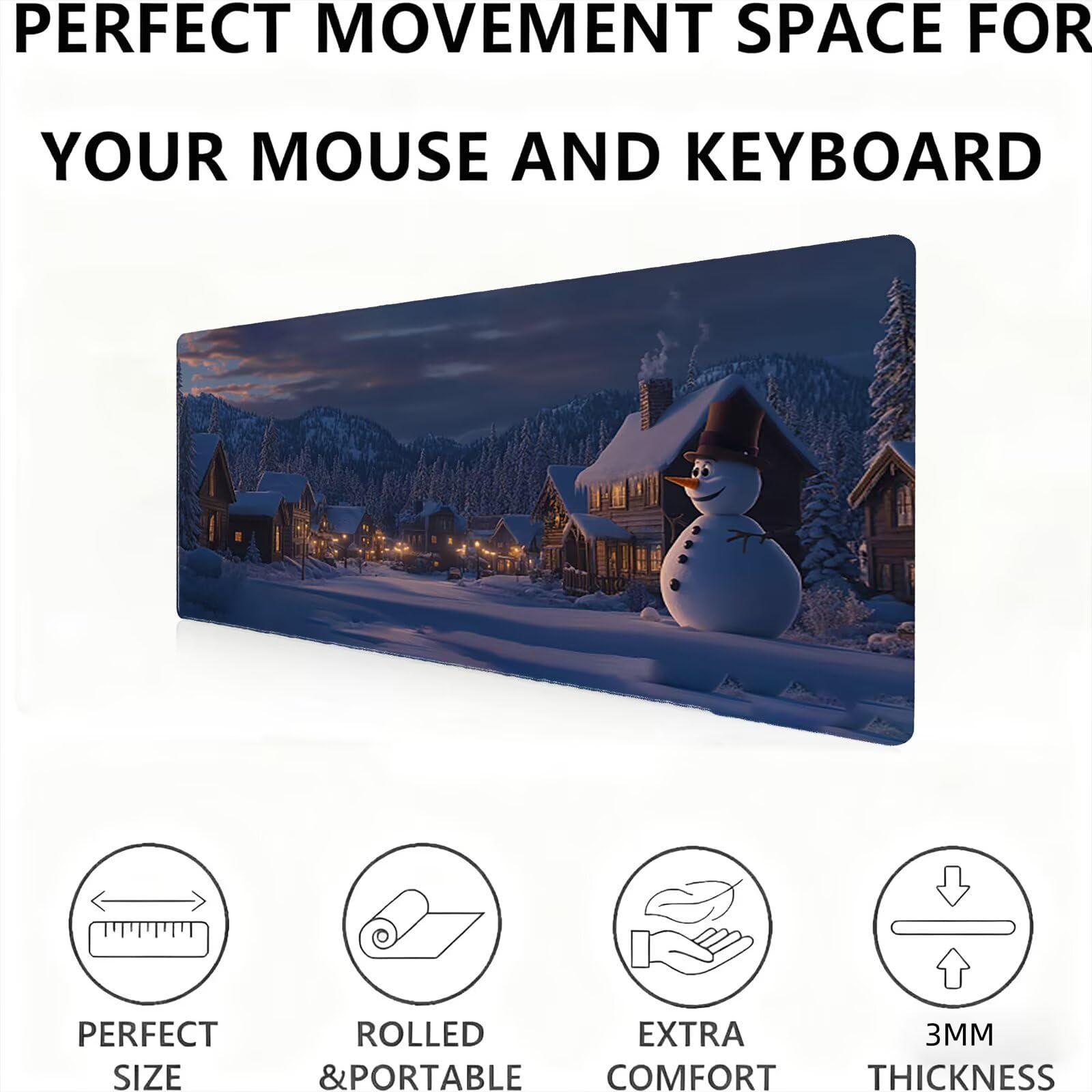 Podkładka pod mysz bałwan/zima XXL 1500 x 800 mm duża podkładka pod mysz szyte krawędzie wodoodporna antypoślizgowa duże rozszerzone akcesoria biurowe do PC, poprawia dokładność i szybkość. j0zj-35