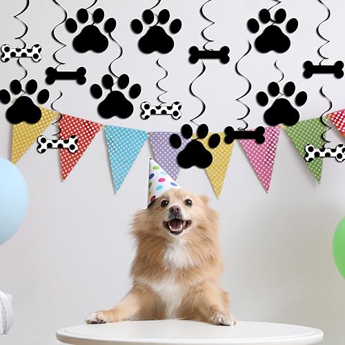 Miniatura 5 de 60 piezas de decoración de fiesta de cumpleaños para perros, decoraciones de cumpleaños de cachorros, fiesta de perro, espiral, hueso de pata de