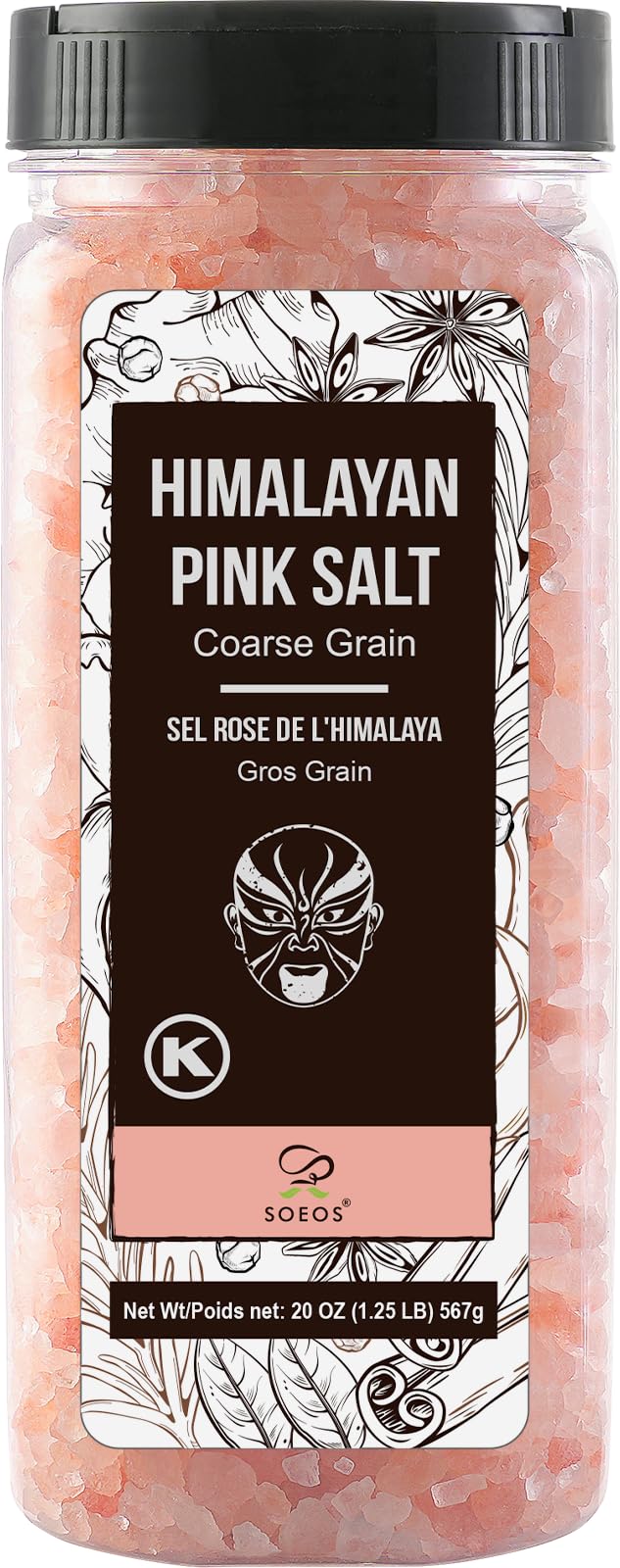 Soeos Himalayan Salt - Coarse Grain, 20 oz, Himalayan Pink Salt, Pure Rock Salt for Grinders and Salt Mills, Kosher & Natural Certified, Healthy