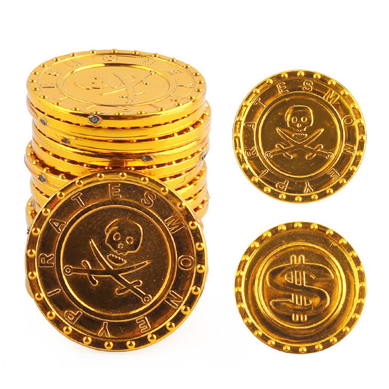 100 Pcs Prop Gold Coins, Plastic Treasure Toy Pirate Hunt Game Coins Pretend for Pirate Party Decorations, Games