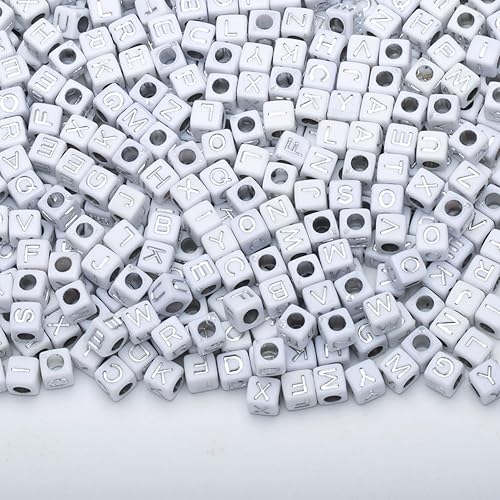 Miniatura 4 de 1000 cuentas acrílicas de letras pequeñas, cuentas de letras en cubo, letras acrílicas del alfabeto para hacer joyas (blancoplateado)