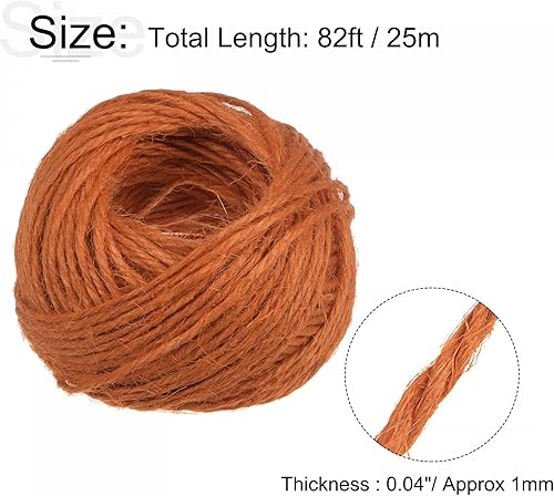 Miniatura 2 de uxcell 2 rollos de cuerda de yute natural de 0.039 pulgadas, 82 pies, 3 capas de cuerda de yute para artes y manualidades, adornos de regalo, cordel