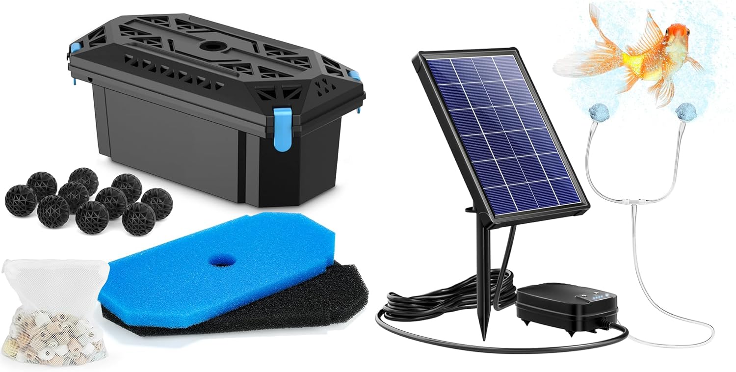 NFESOLAR Pond Filter Box and Solar Pond Aerator for Outdoor Ponds Fish Tank