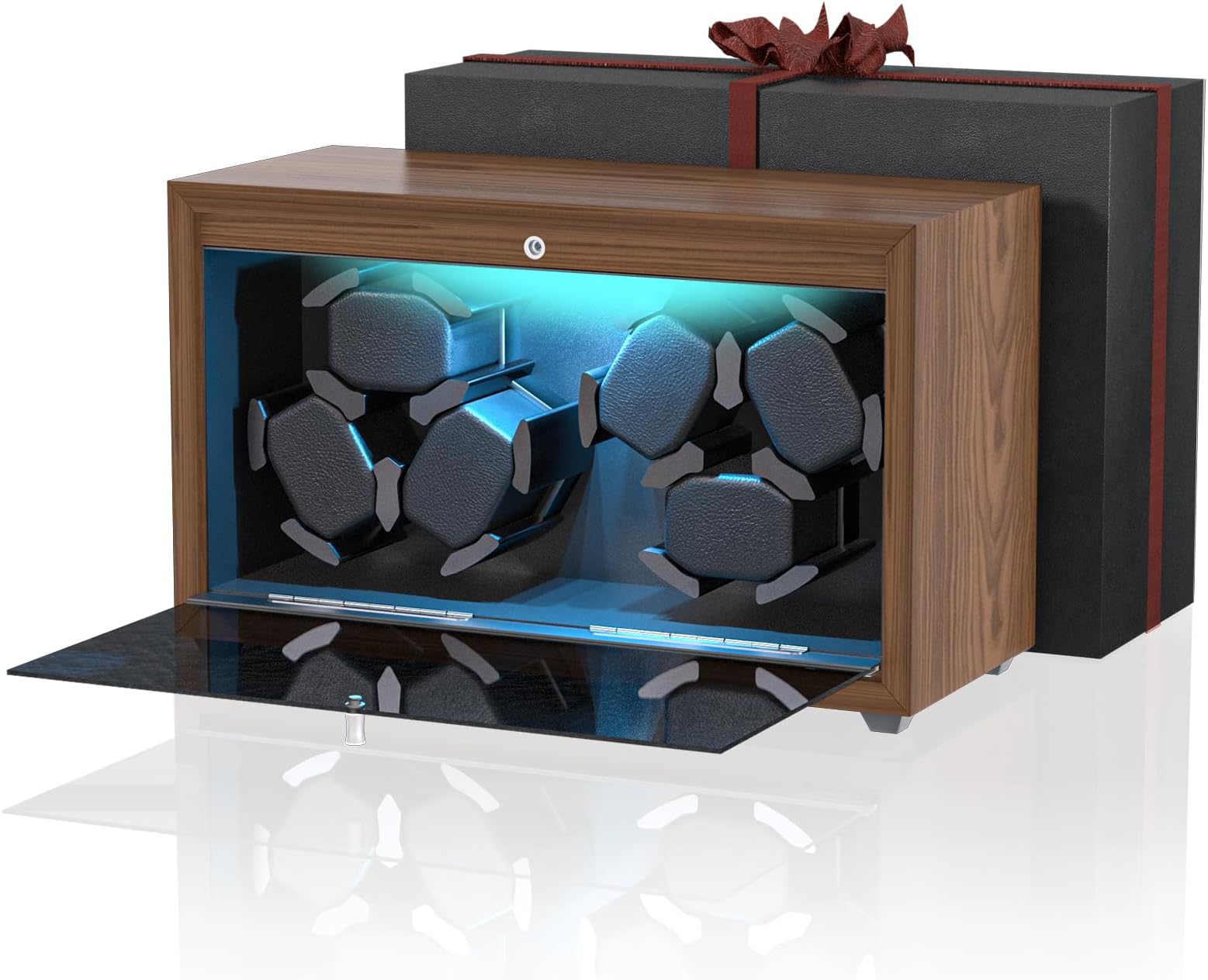 Watch Winder, 6/10 Slots Automatic Watch Winders with Serenity Blue Backlight and Memory Foam Pad, Open Lid Tech, 4 Modes (USB-DC Power Cord)