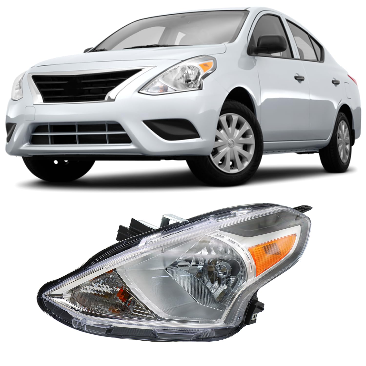 Headlights Assembly Fit for 2015 2016 2017 2018 2019 Nissan Versa Replacement Driver Side(Replacement Chrome Housing