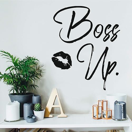 Miniatura 2 de Calcomanía de vinilo para pared, diseño de Boss Up, 21 x 17 pulgadas, con cita motivacional para mujer, con forma de beso, para el hogar,