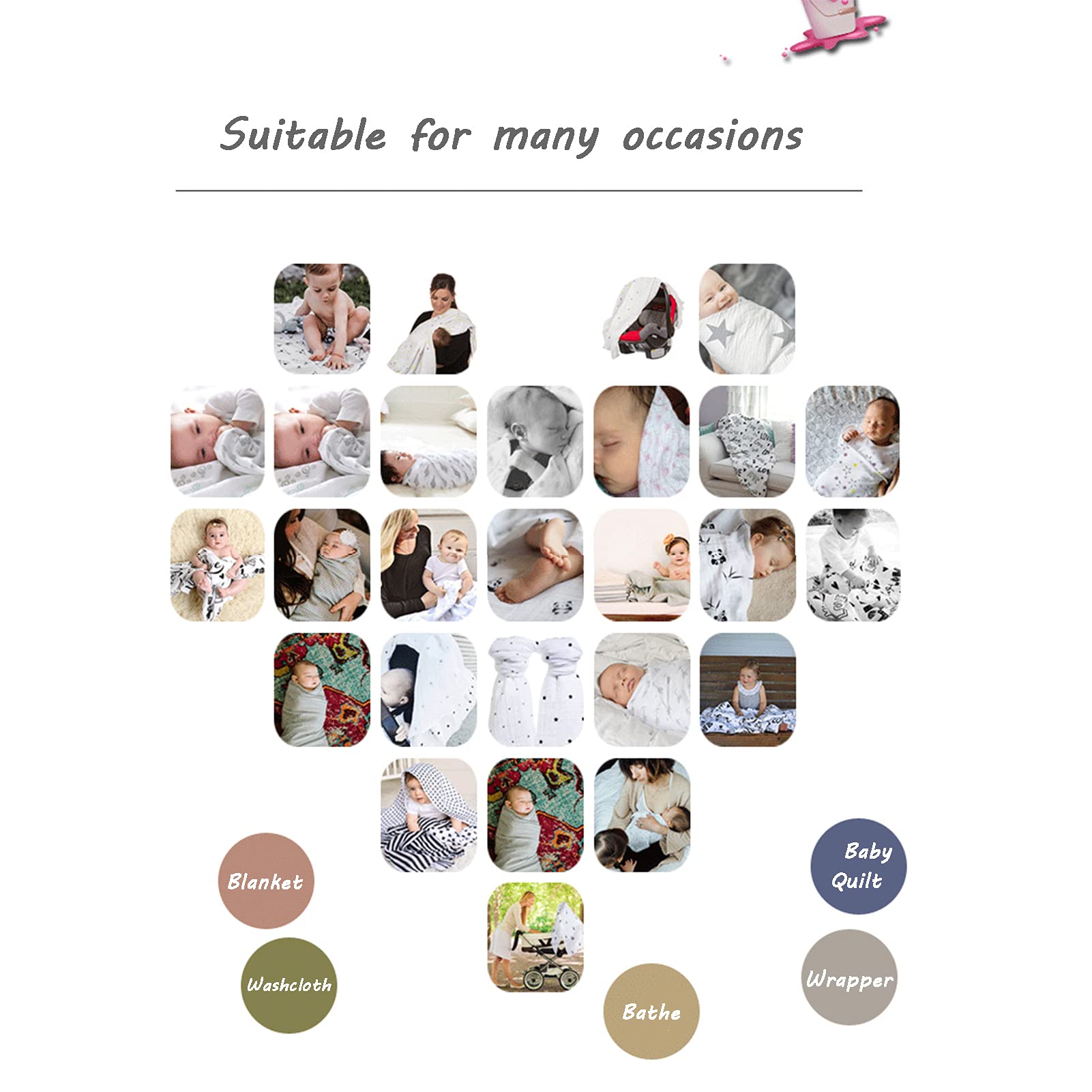 Copertina Neonato, 4 Pezzi Baby Swaddle Coperta, Mussole Neonato Coperta di Sicurezza,Telo Bagno,120 cm X 120 cm,Unisex Bambino Panno Ci Copertura