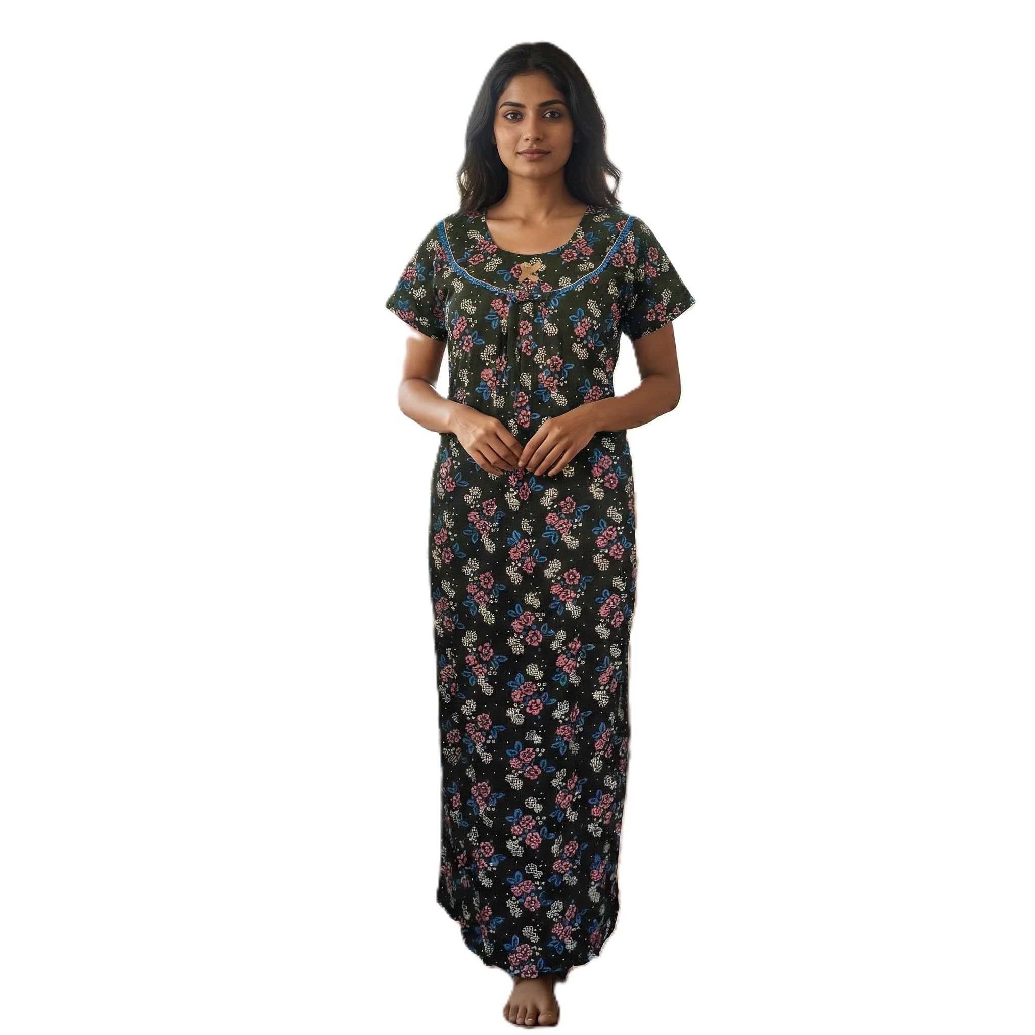 Cotton Front Open Nighty for Feeding, Women's Zip Nightgown Maternity Dress. Bust 44 Hip 56 Length 54. Purple Print Maxi Sleepwear, Nursing Loungewear.-image-27
