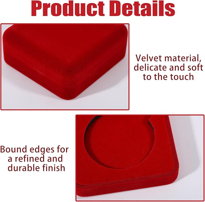 Set de 2 cajas de exhibición para monedas con forro de terciopelo rojo miniatura 4
