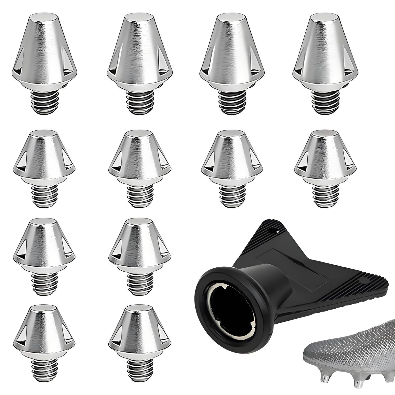 Rayakt 12PCS M6 Replacement SG Studs, 4PCS 14mm + 8PCS 10mm Football Boot Studs, Compatible with adidas M6 Thread Soccer & Rugby Boots, Soft Ground SG Cleats with Wrench Sliver