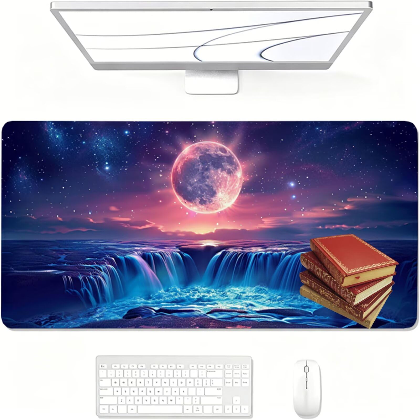 Tappetino Mouse XXL, 1400x600x3mm Tappetino per Mouse con blu, Tappetino Scrivania da Gaming in Gomma Antiscivolo di Grande Dimensione per Computer Gamer Autunno XF-97