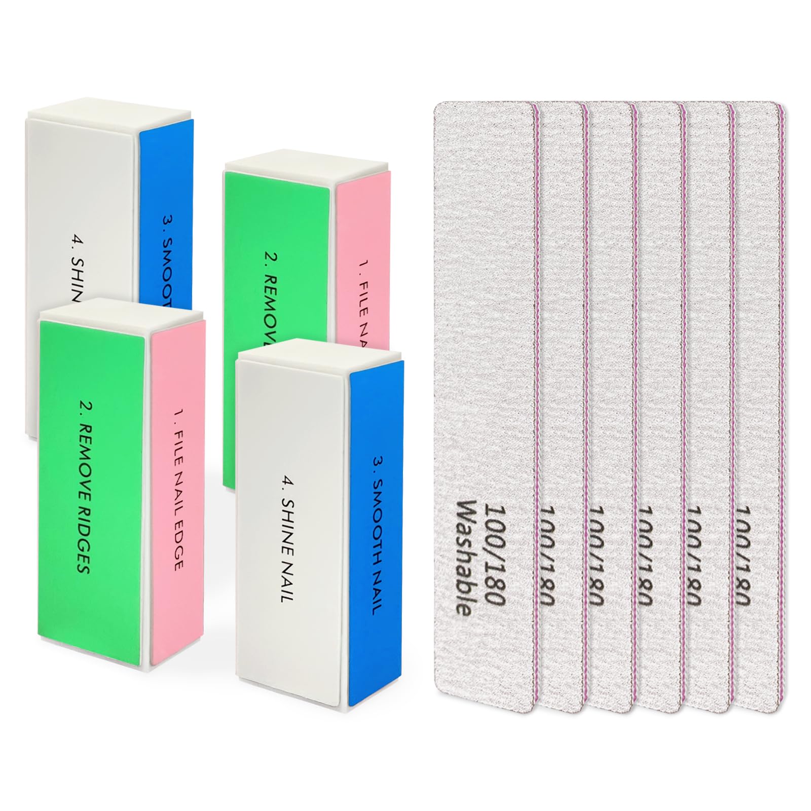 LNAUJS Professional Nail Files and Buffers Kit, Nail Sponge Buffer Blocks and 100/180 Grit Nail Files Set for Fingernail and Acrylic Nails