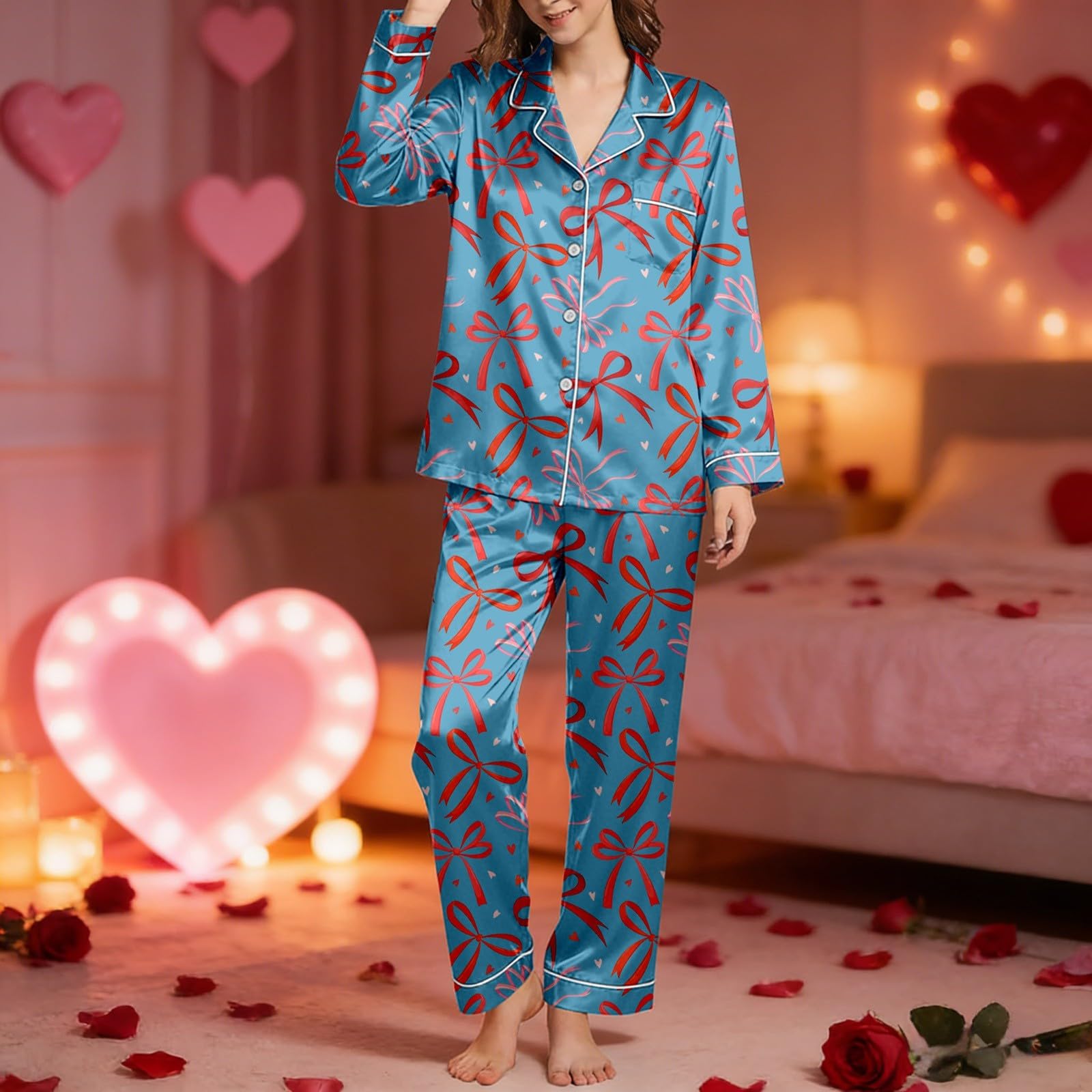Bequemer, lässiger Schlafanzug mit Blumenmuster, Langarmshirt und Hose – komfortable Nachtwäsche für Zuhause