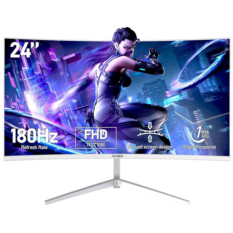 AESNO 24 Inch Monitor 180Hz FHD Curved 3000R Gaming Monitor