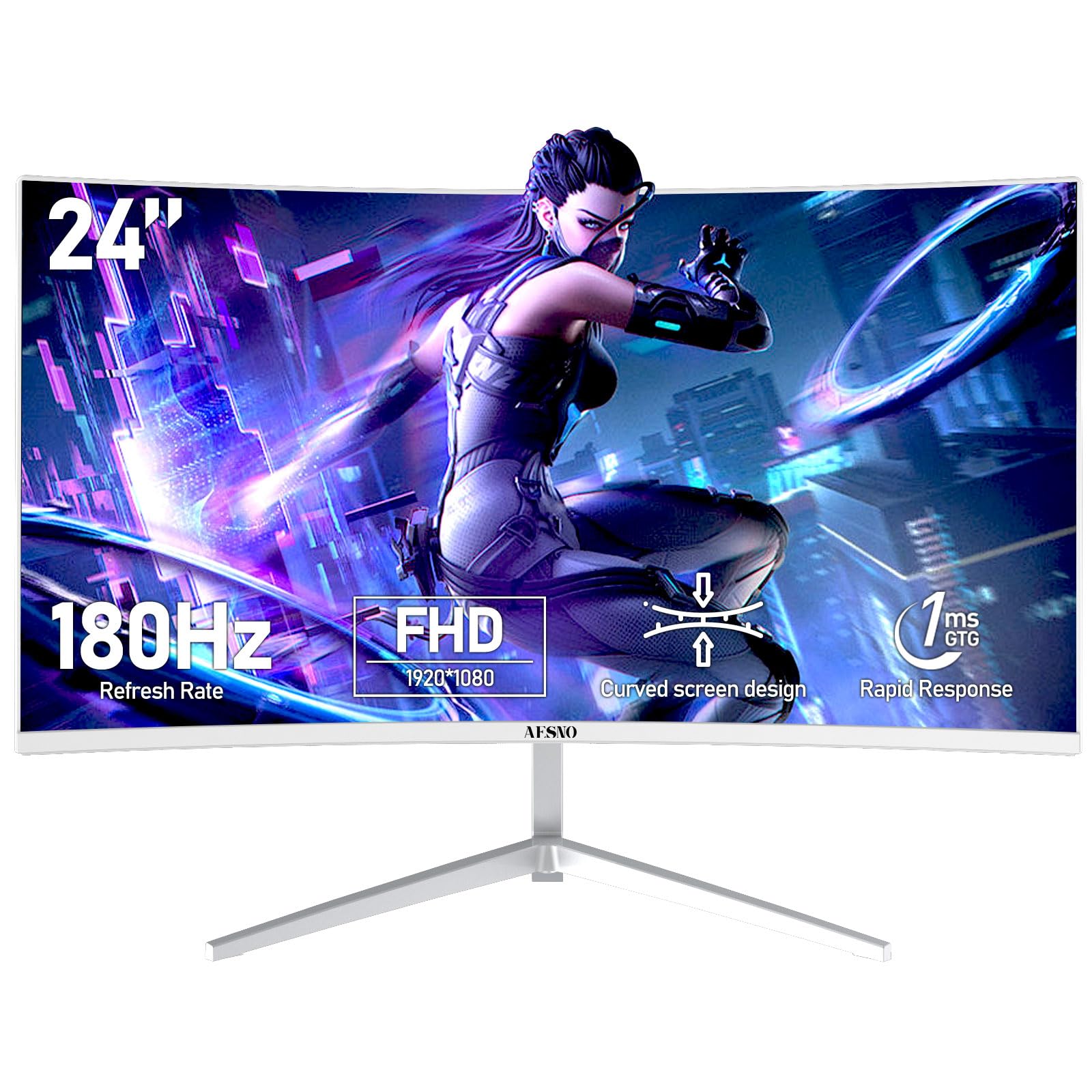 AESNO 24 Inch Monitor 180Hz FHD Curved 3000R Gaming Monitor