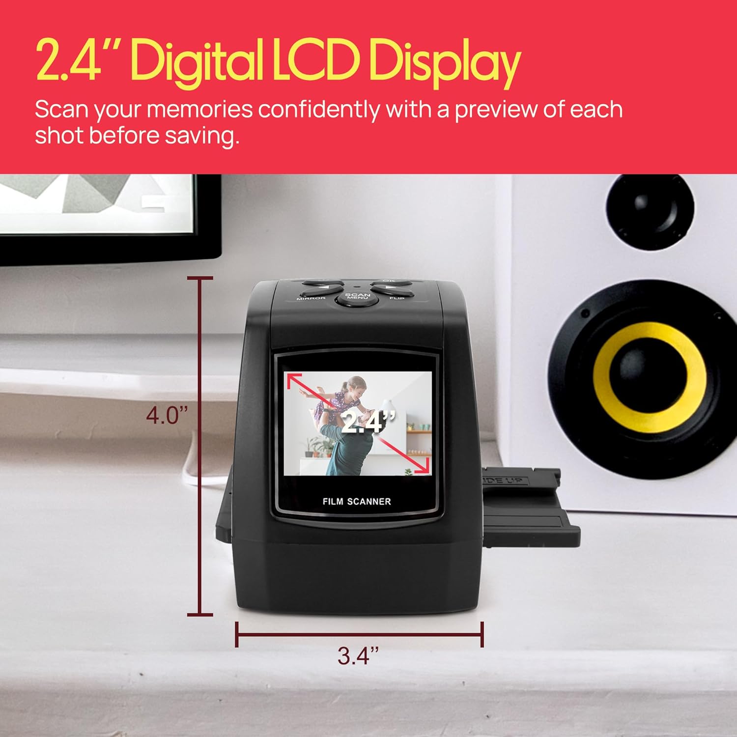 Pyle 2.4 Inch Photo Film Scanner Slide Digitizer Digital 35mm Image Converter with TV Output and Built in LCD Display for Image Preview, Black