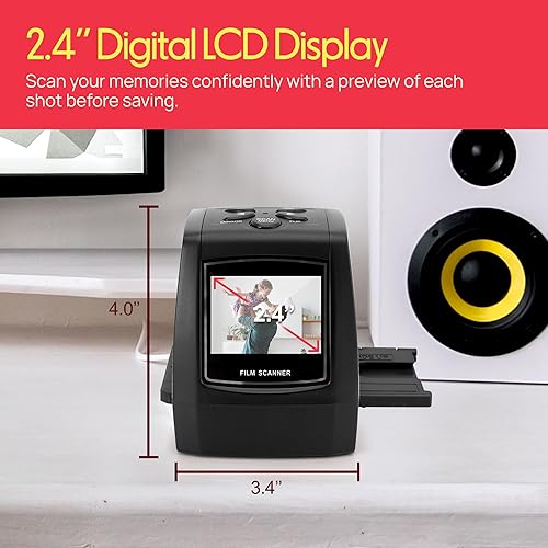 Miniatura 2 de Pyle Escáner de película fotográfica de 2.4 pulgadas, digitalizador de diapositivas, convertidor de imagen digital de 1.378 in con salida de TV y