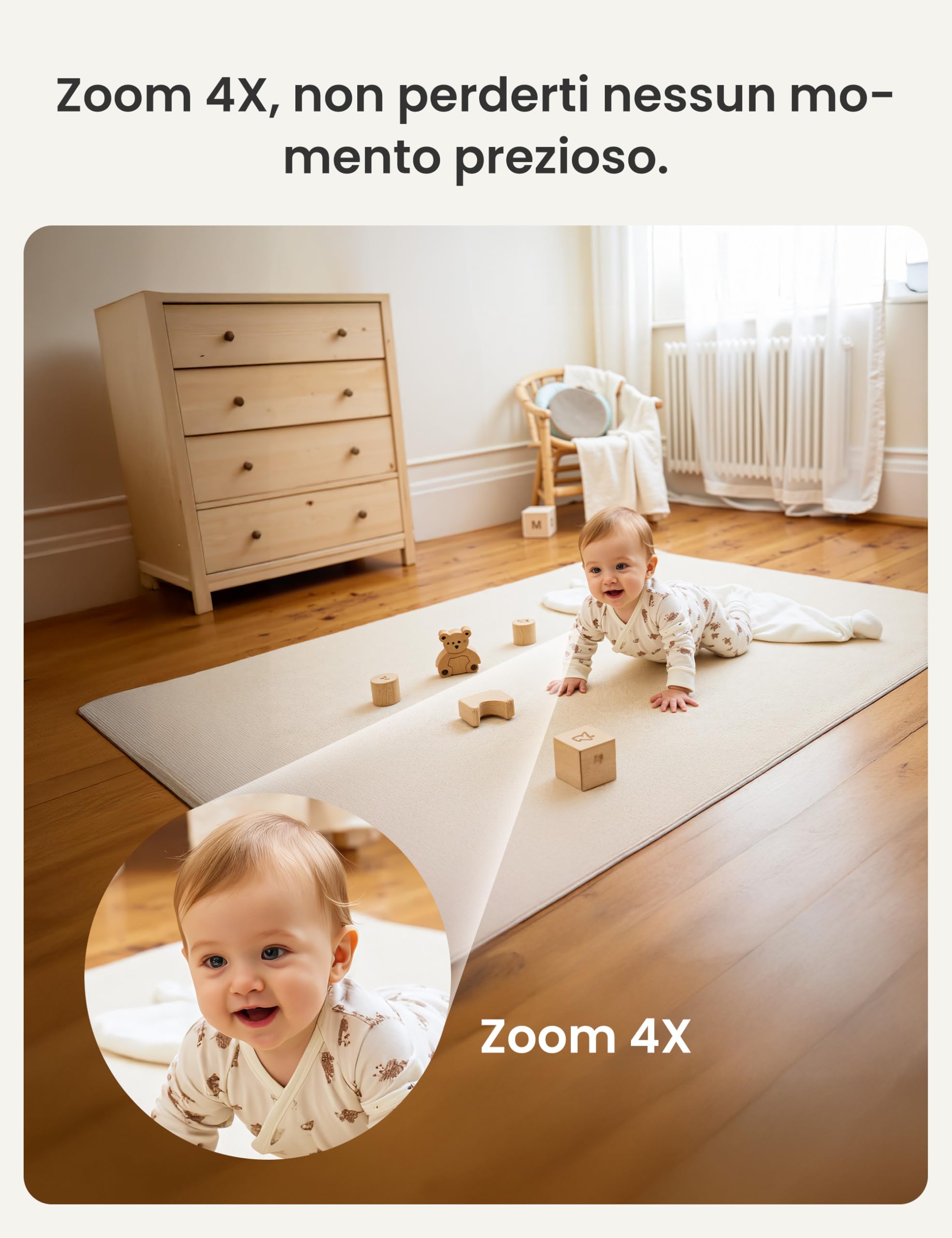 Dr.Care Baby Monitor WiFi 2K, 5", App, supporto a clip & allarme movimento | Tracciamento persone,rilev. suono/movimento/temp./umidità, batt rimov. 5000mAh, portata 390m, visione nott. HD, VistaView RB