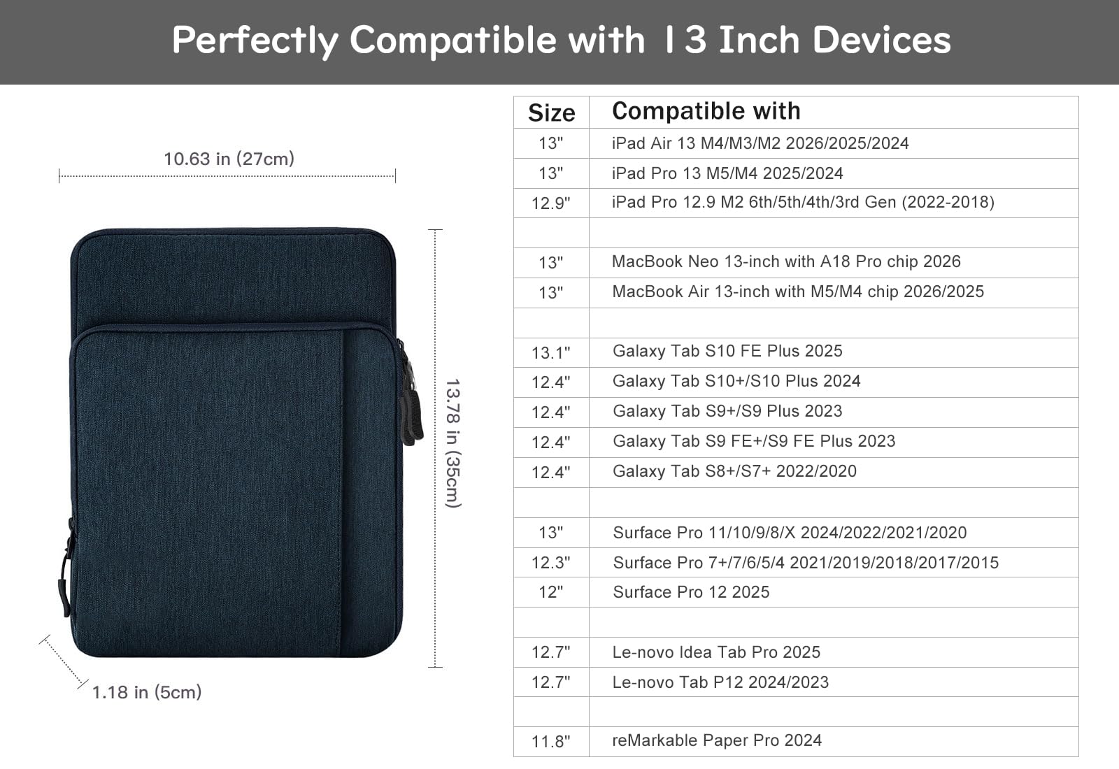 Dadanism 13,3" Tablette Transport Housse avec Bandoulière pour iPad Air 13 M4/M3, iPad Pro 13 M5/M4, MacBook Neo 13", MacBook Air 13" M5/M4, Galaxy Tab S10+ Plus 12,4", Tab P12 12,7",Indigo