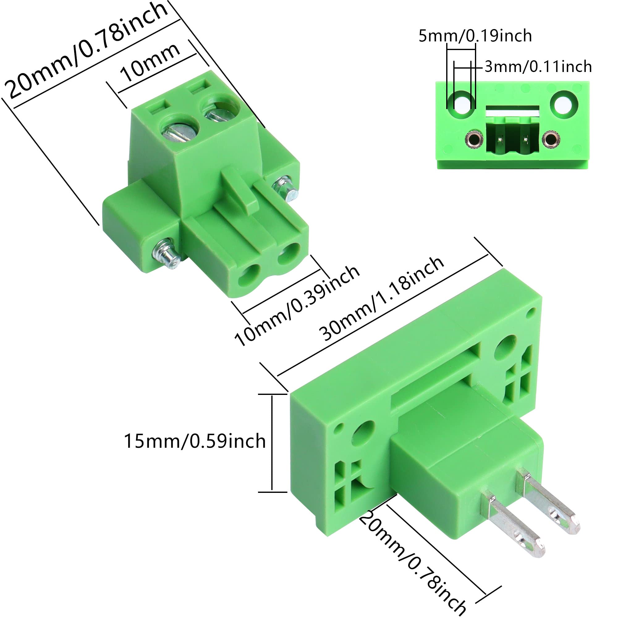 GINTOOYUN 2 Sets 2 Pin 5.08 mm Terminal, 2-Pin Pluggable Screw