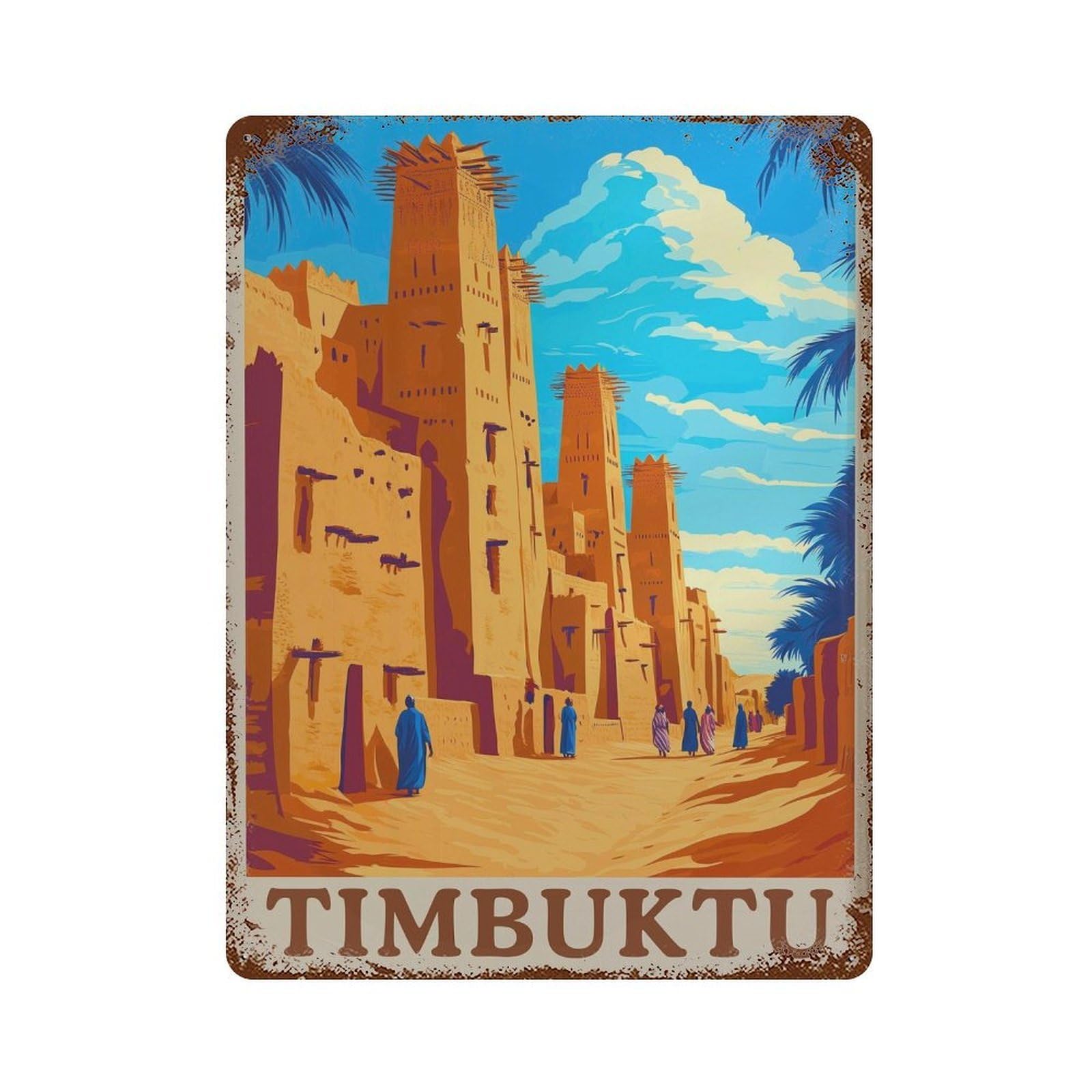 xiaoxiaoshen Mali Timbuktu Street Scene Wall Decor Art Metal Tin Poster Modern Home Decor Art Home Bar Shop Decorations Vintage Sign 40x30cm