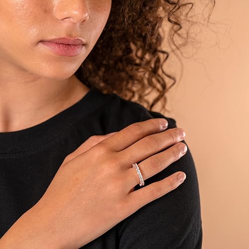 Miniatura 2 de PAVOI 14K Gold Plated Rings Cubic Zirconia Love Ring 3mm Princess Cut Stackable Rings for Women Gold Rings for Women