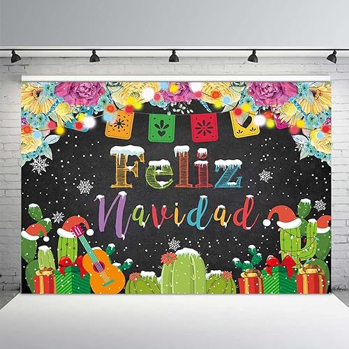 MEHOFOND Telón de fondo de Feliz Navidad para fiesta, fiesta mexicana de Feliz Navidad, copo de nieve, fondo de fotografía, decoración de cactus,