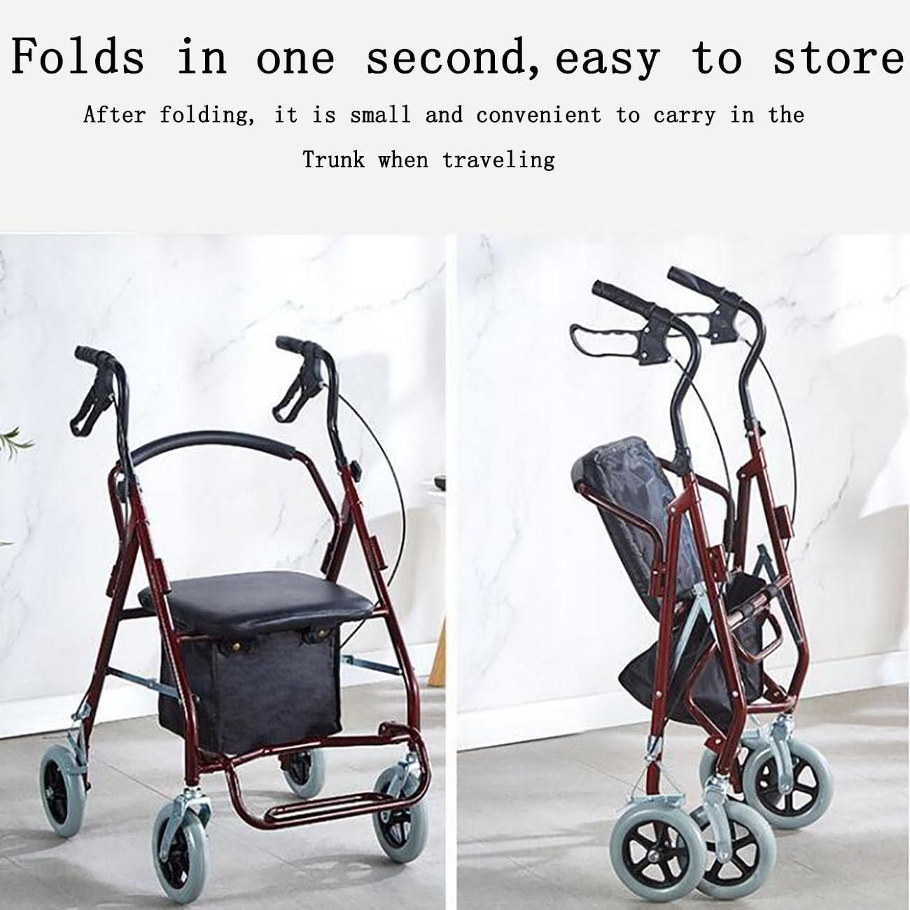 Deambulatore Ultraleggero Pieghevole,Carrellino per Anziani,Design del Freno A Mano,Carrello con Ruote Portatutto Spesa Portatile,Pedale Antiscivolo,Supporta Fino A 150 Libbre