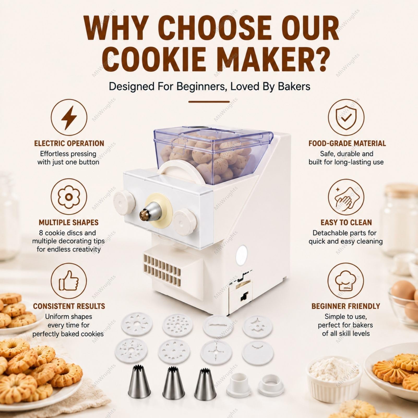 Macchina automatica per la preparazione di biscotti, 180 W, con ugelli intercambiabili, per modellare biscotti creativi per la cottura domestica, cucine e studi di cottura