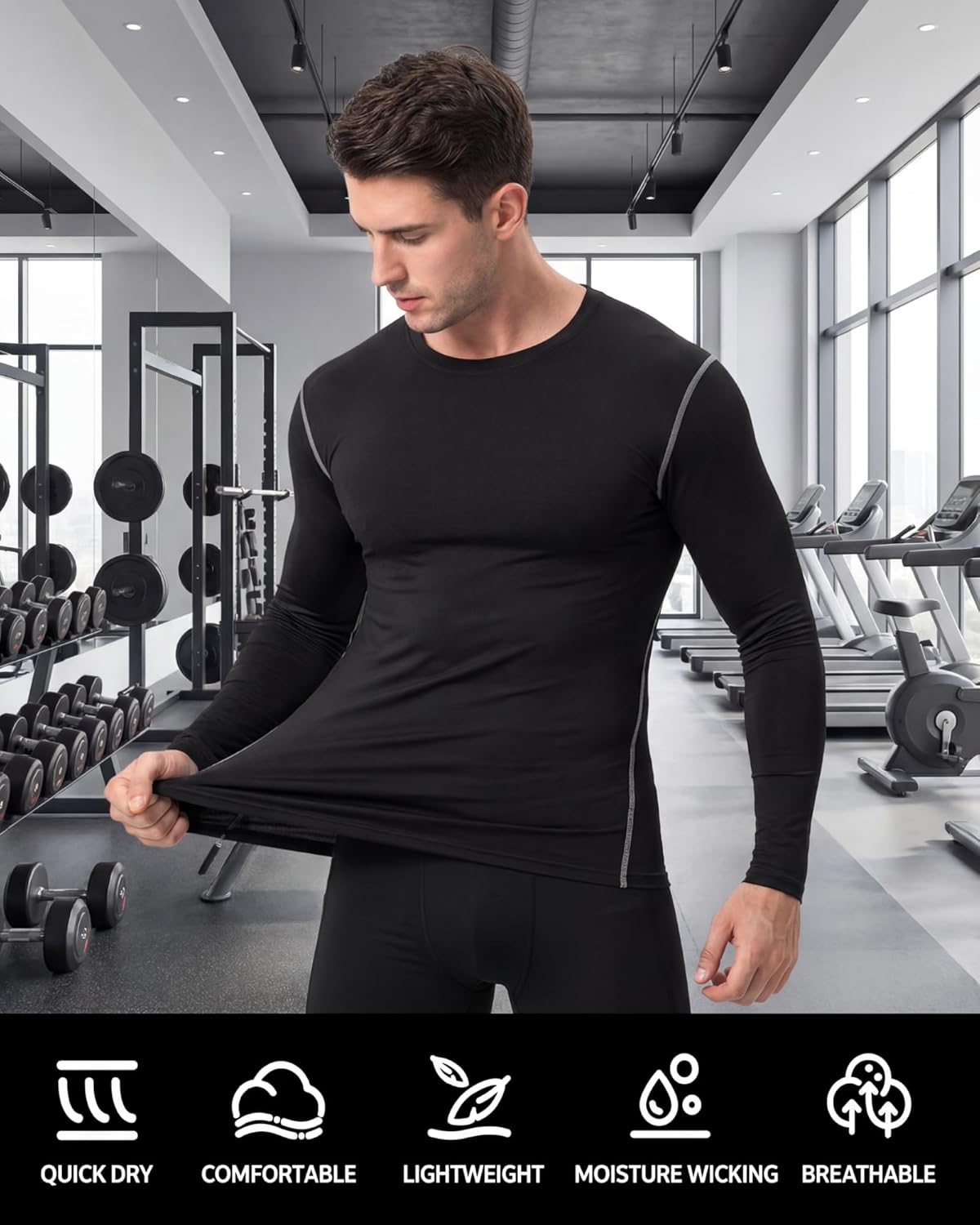 Hicarer 6 Pack Men's Thermal Compression Shirts Athletic Long Sleeve Workout Running Shirt Winter Base Layer Sport Top - Image 3