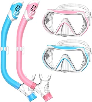 Snorkeling Gear for Kids, Kids Snorkel Set for Ages 6-14, Dry Top Snorkel, Mask Set Kid Swimming Goggles Diving Mask Combo Set Anti-Fog Panoramic View Scuba Packages