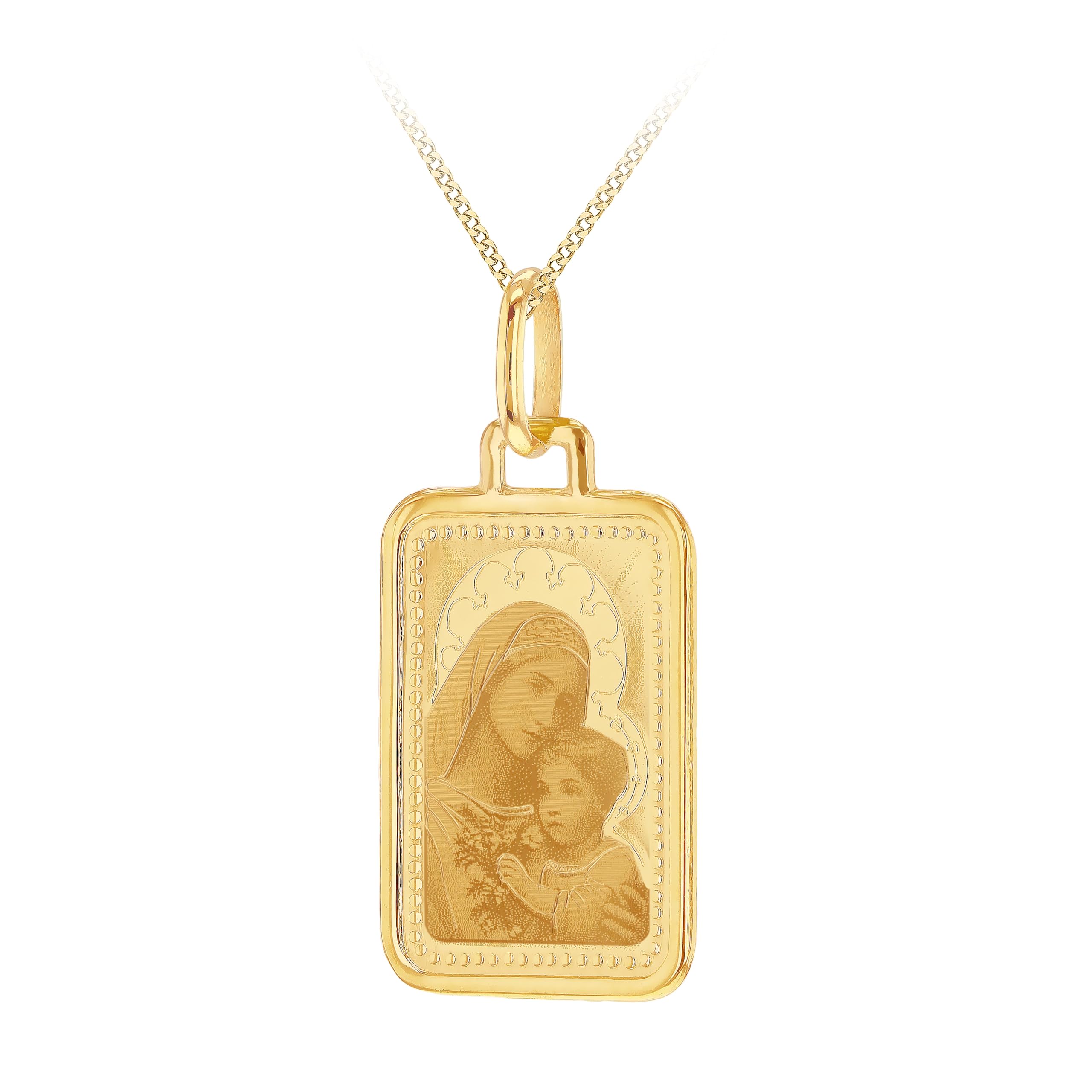 CARISSIMA Złoty damski 9-karatowe żółte złoto 13 mm x 26 mm prostokątny wisiorek Maryja i dziecko na łańcuszku pancerka z 9-karatowego żółtego złota 46 cm/18