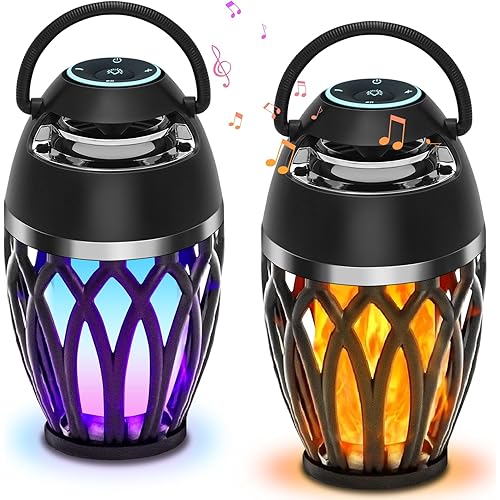 Outdoor Speakers with Colorful Lights, Mens Gifts for Birthday, Portable Bluetooth Speaker, HD Stereo Sound, Torch Atmosphere Speaker Waterproof for Patio/Pool/Camping Cool Gadgets 2 Pack