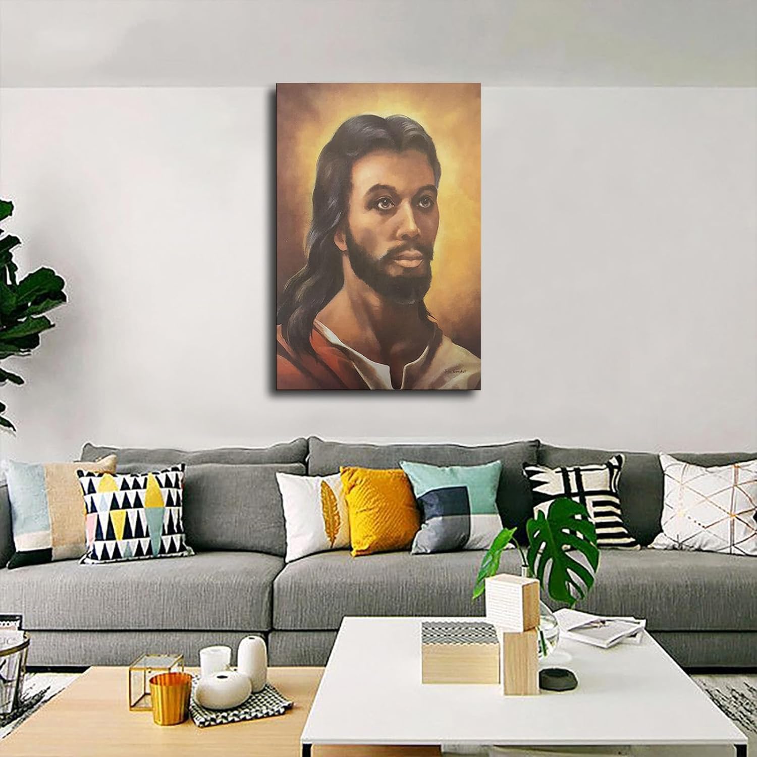 African American Black Jesus Portrait Poster Painting Canvas Wall Art Living Room Bedroom Decor Modern Oil Painting (Unframe,20x30inch)