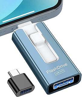 GNASEET Clé USB 256 Go, Transfert Grande Vitesse 3.0, 4 en 1, Stockage Photos, Vidéos, Fichiers pour iOS, Android, Pad, Type C et PC (Bleu)
