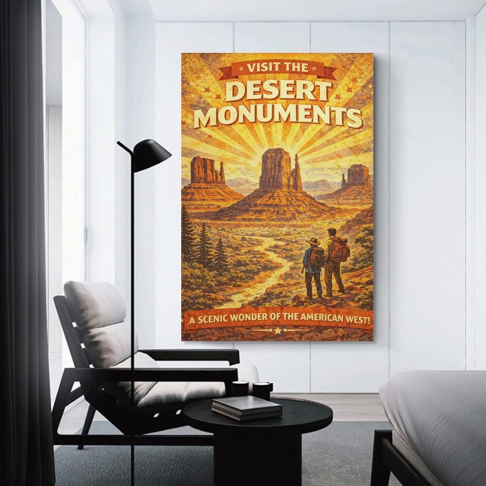 Junmoney Visit Desert Monuments Vintage Room Decor Wall Art, 24x36inch(60x90cm), for Bedroom, Guest Room Or Reading Nook, Home Artwork with A Soft Interior Feel