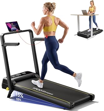 YPOO Foldable Treadmill with Incline, Walking Pad with Handle Bar 3 Level Incline, Portable Folding Treadmills for Home/Office 300 Lbs Capacity, Quiet Desk Treadmill with Remote Control & APP